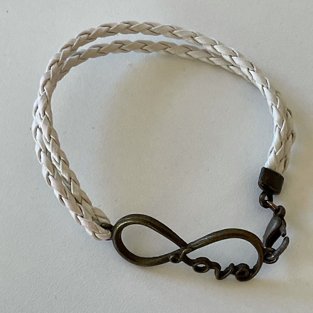 Love White Woven Leather Bracelet EUC